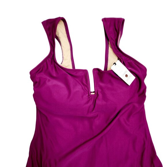 Shade & Shore Purple One-Piece Swimsuit Keyhole Neckline Size L Coverage - Picture 6 of 8